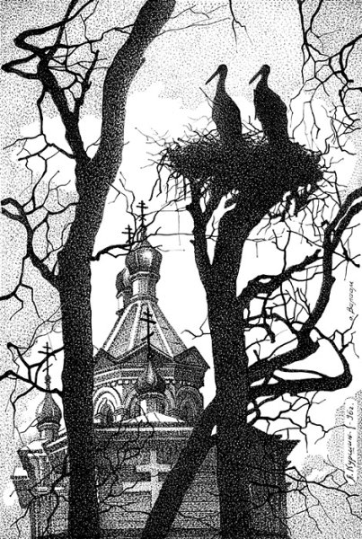 Городской пейзаж тушью