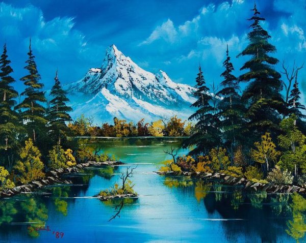 Живопись. Bob Ross, "Горная река"