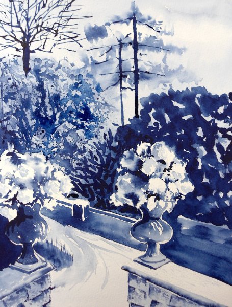 Гризайль акварелью пейзаж