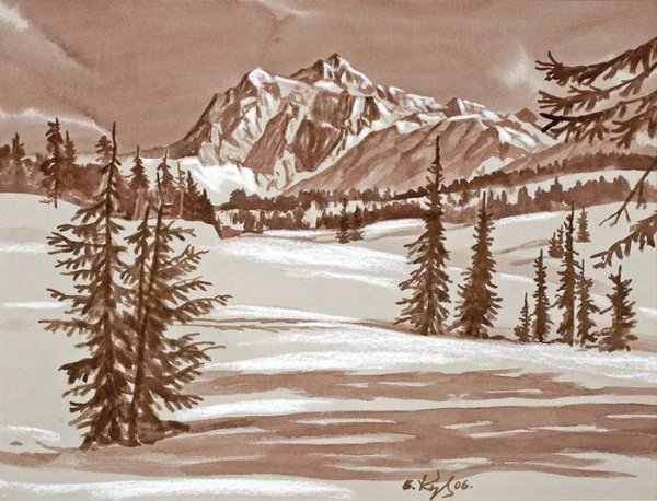 Гризайль пейзаж горы