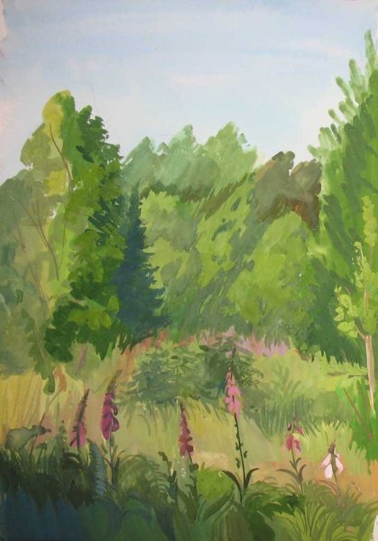 Летний пейзаж гуашью