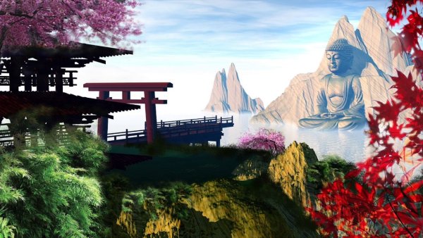 Японский пейзаж в иллюстраторе