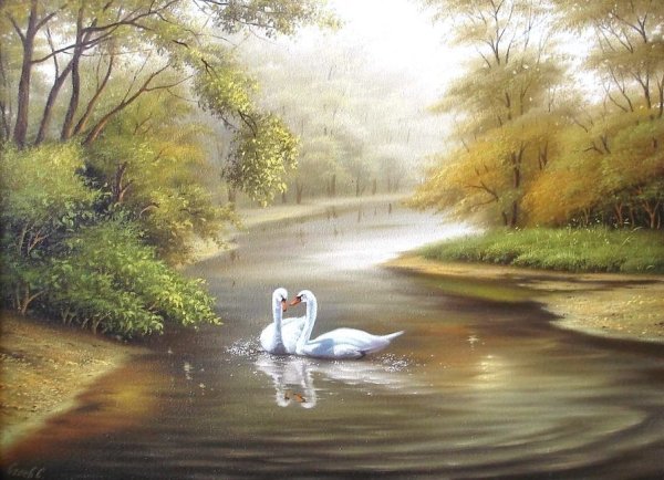 Пейзаж с лебедями