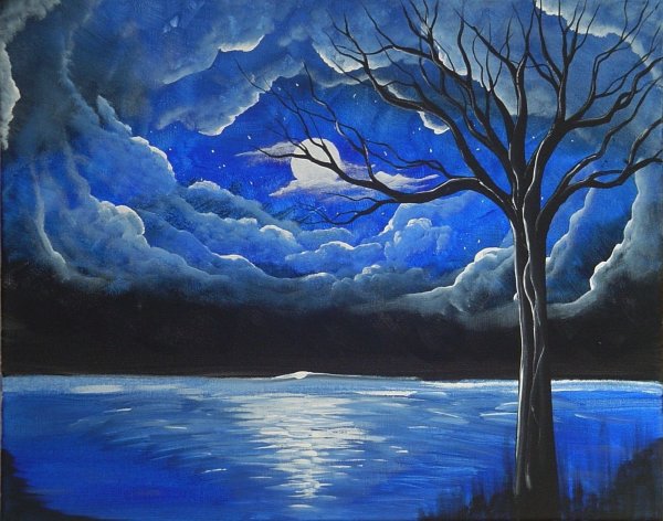 Ночной пейзаж красками