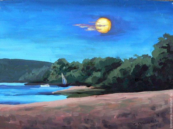 Ночной пейзаж гуашью