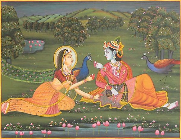 Старинная миниатюра Индия Радха Кришна