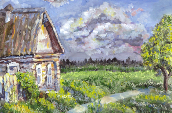 Пейзаж цветными карандашами