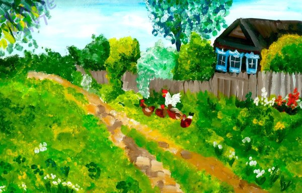 Деревня рисунок карандашом