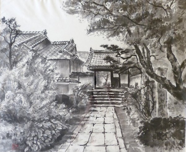 Японская живопись тушью Сакура Фудзи