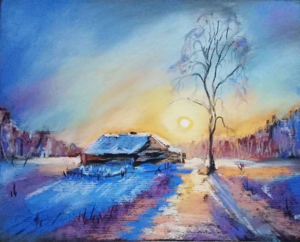 Пейзаж зима пастель