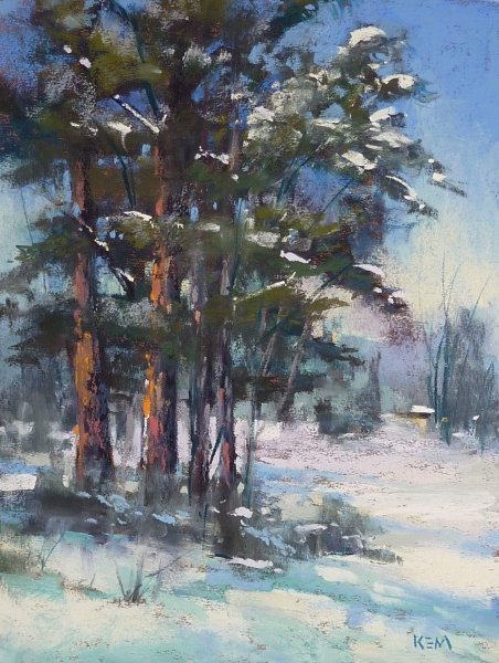 Зимний пейзаж пастелью