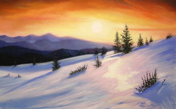 Зимний пейзаж пастелью