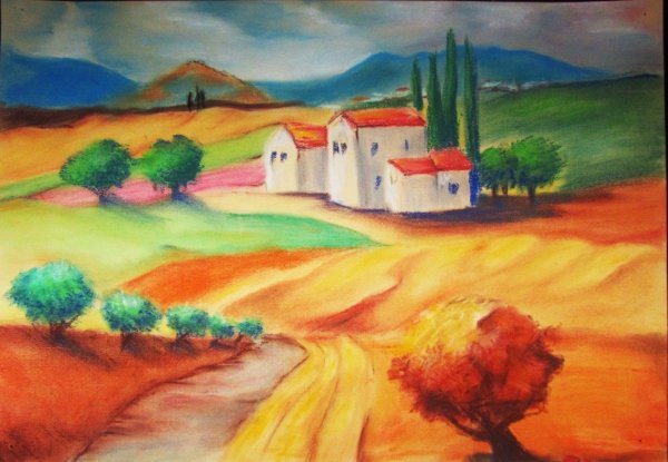 Пейзажи масляными карандашами