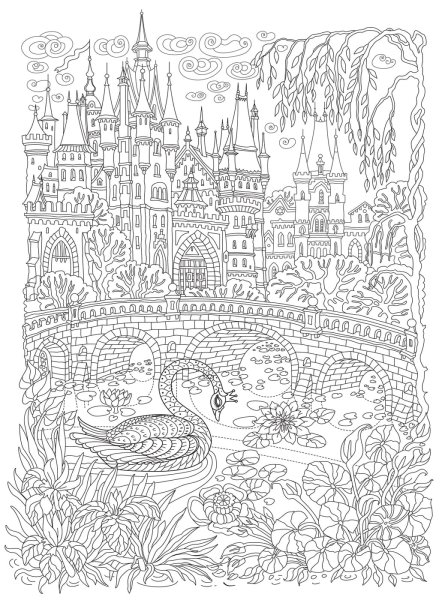 Сказочный пейзаж раскраска