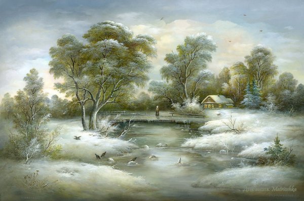 Лаковая миниатюра Федоскино пейзажи зимние