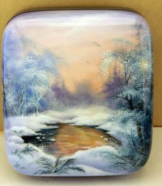 Лаковая миниатюра Федоскино пейзажи зимние