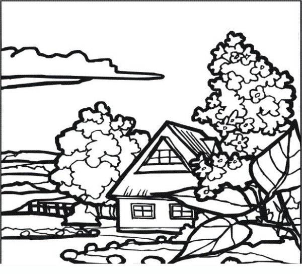 Раскраска пейзаж деревня