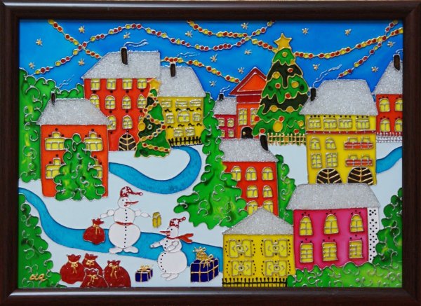 Витраж зимний пейзаж