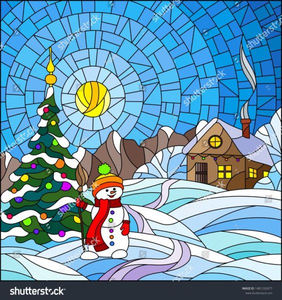 Зимние домики витраж