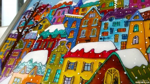 Роспись по стеклу зима