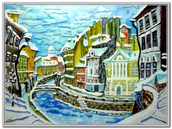 Витраж новогодний домик