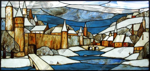 Зимний витраж трафарет