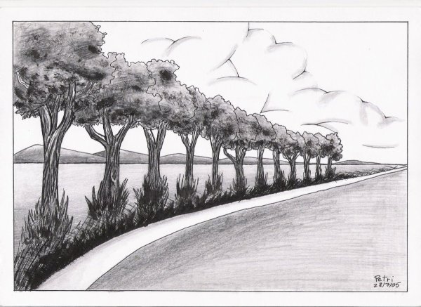 Пейзаж в перспективе карандашом