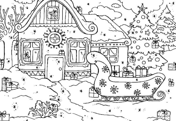 Новогодний город рисование