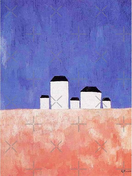 Казимир Малевич пейзаж с пятью домами