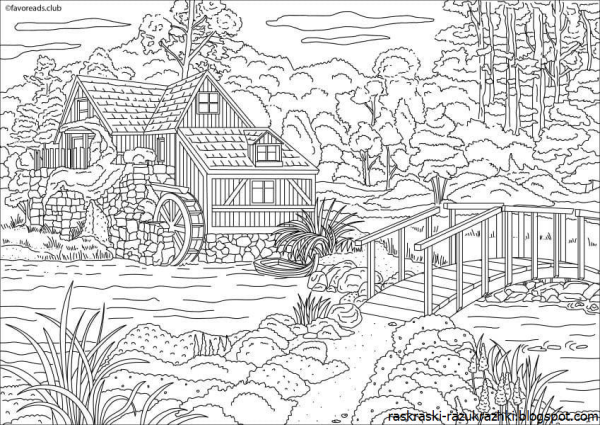 Раскраска пейзаж природы