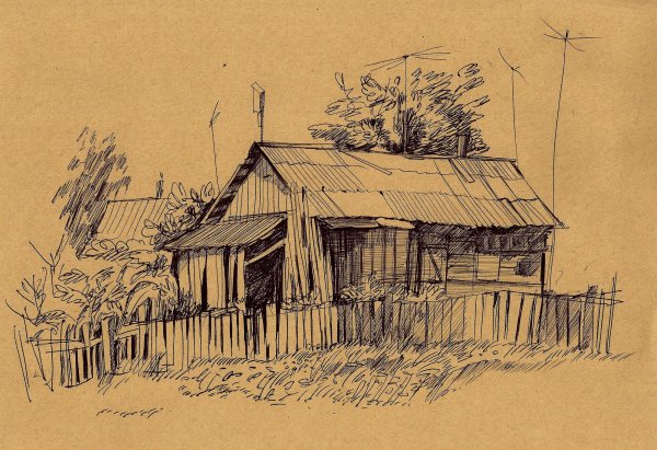 Графика пленэр в деревне