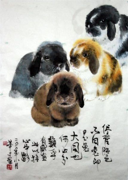 Красный кролик китайская живопись