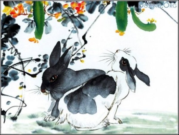 Белый кролик китайская живопись