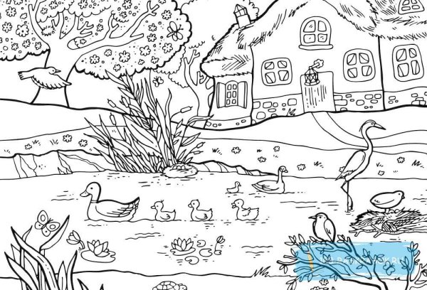 Пейзаж для раскрашивания детям