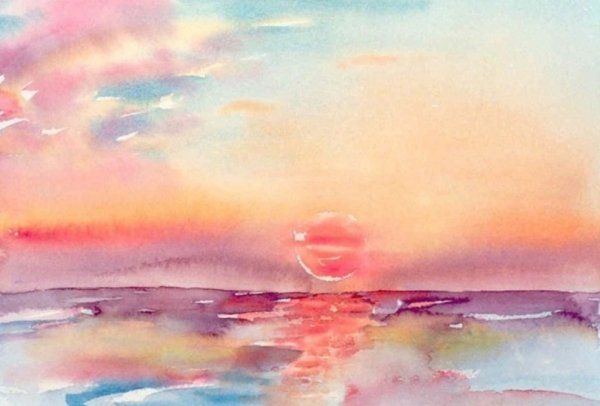 Закат акварелью
