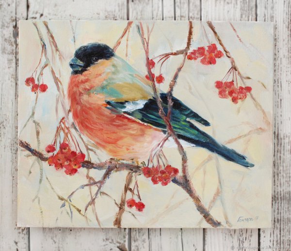 Снегири маслом Ольга Базанова