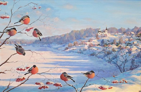 Картина Снегири на ветке