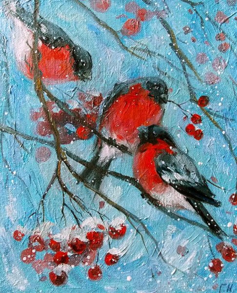 Снегири маслом Мария Павлова