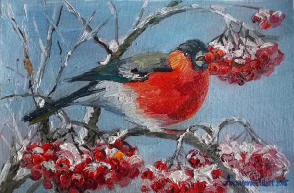 Снегирь живопись Мария Павлова