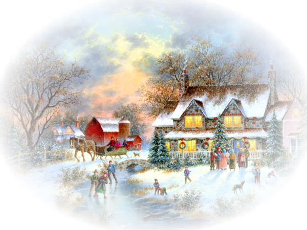 Зимний пейзаж на прозрачном фоне