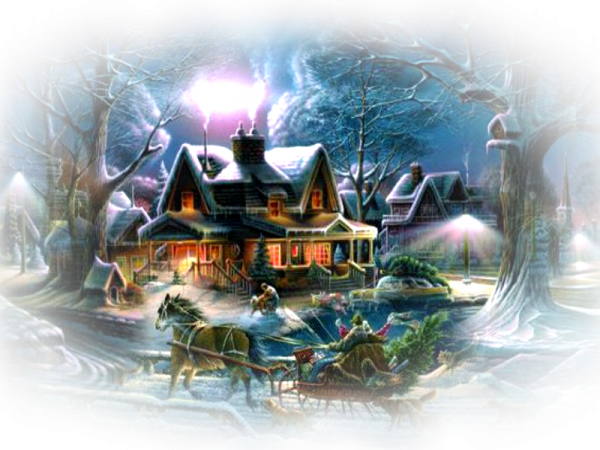 Рождественский пейзаж клипарт