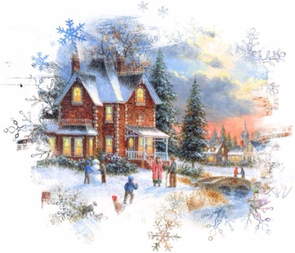 Новогодние домики акварелью