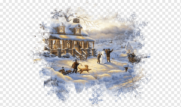 Рождественский пейзаж на белом фоне