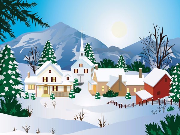 Зимний пейзаж мультяшный