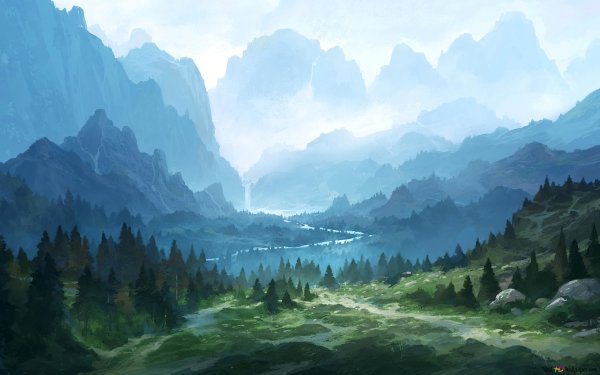 Фэнтезийный китайский пейзаж горы дорога