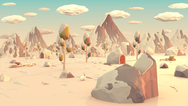 Снежный пейзаж Low Poly