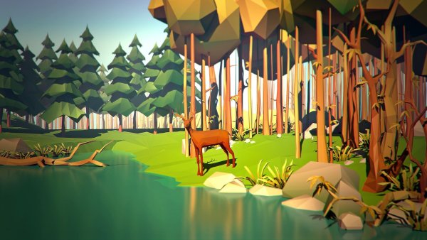 Лоу Поли лес деревня