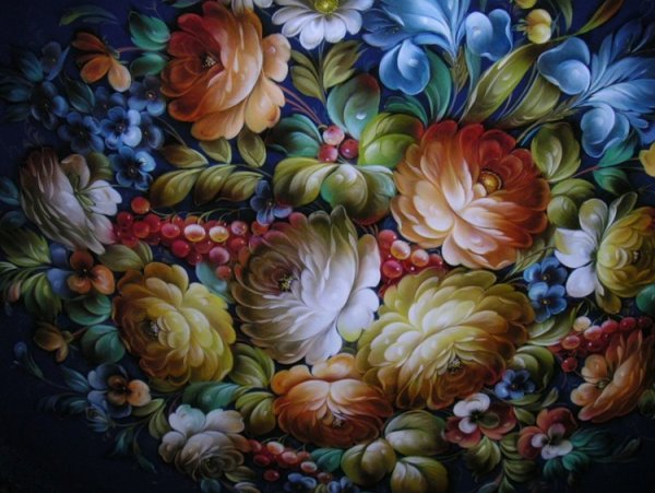 Живопись цветочной росписи Жостово.