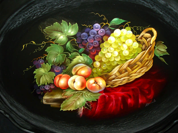 Роспись Жостово поднос с фруктами