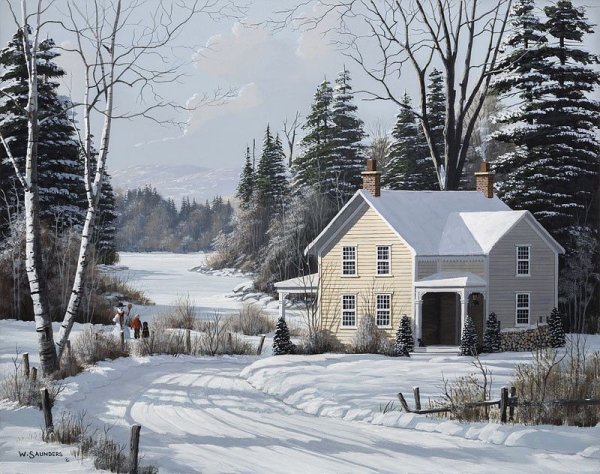 Зимний пейзаж с домиком